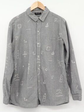 Lazy Oaf Men's Hand Drawn Chalk Board Novelty Doodle Pattern Kidcore Shirt Sz L